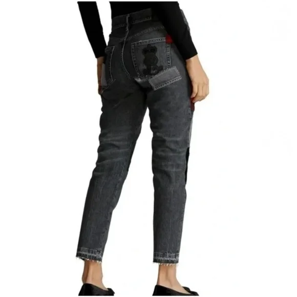 Polo By Ralph Lauren Avery Boyfriend Patchwork Jeans Size 27 in Worn Black
